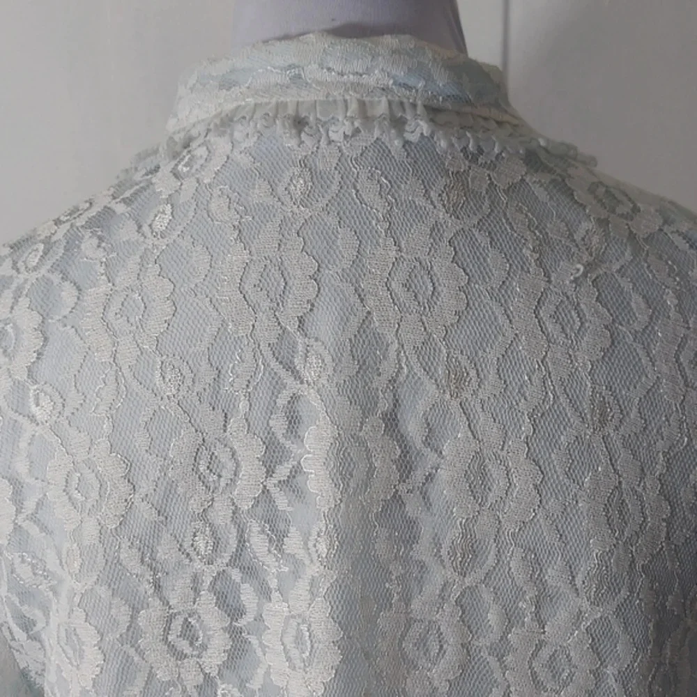Baby Blue Lace‎ Open Front Bed Jacket white ribbon ties